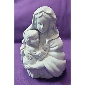 Vintage 1970s Porcelain Figurine Madonna & Child Hermitage Pottery Baby Blue 5"